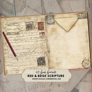 Pagine stampabili del diario di scrittura spazzatura / Ephemera di album di ritagli vittoriani / Kit diario spazzatura / Foglio di collage digitale / Calligrafia di biglietti d'epoca