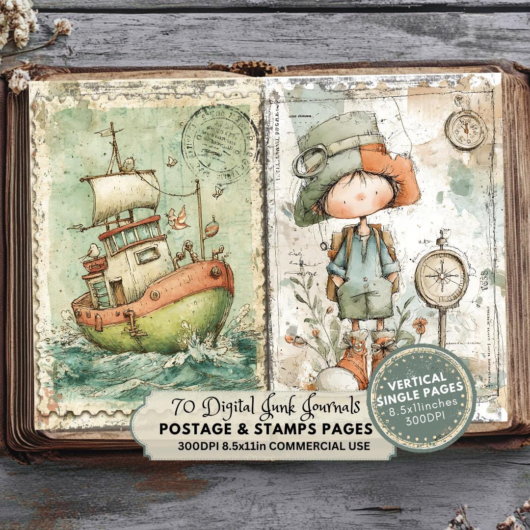 Postage Junk Journal Pages: Vintage Stamps Ephemera Printable Collage ...