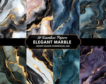 Gold Marble Digital Paper, Black Seamless Patterns (Digital Download)