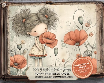 Poppy Printable Pages: Floral Ephemera Junk Journal (LANDSCAPE Version)