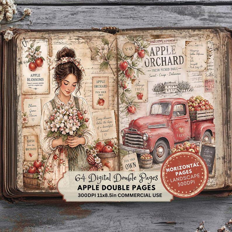 Apple Harvest Double Pages, Fall Cottagecore Journal Kit, Rustic Orchard Ephemera, Cozy Farmhouse Papers image 8