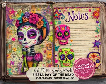 Day of the Dead Junk Journal Pages: Sugar Skull Mexican Folk Art Ephemera (Digital Download)
