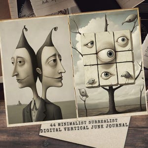Minimalistisches surrealistisches Junk Journal Kit, surreale Junk Journal Seiten, Vintage digitale Collage, druckbare Kunst, einzigartige Mixed-Media-Zubehör