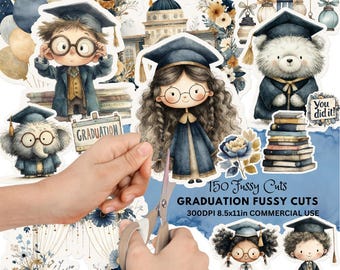 Elementos decorativos imprimibles con recortes de precisión para graduación, ideales para álbumes de recortes, diarios creativos y proyectos de manualidades.