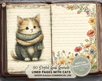 Cat Junk Journal Kit: Vintage Lined Pages (Digital Download)