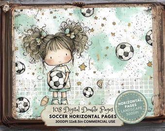 Watercolor Soccer Pages: Football Printable Papers (LANDSCAPE Version)
