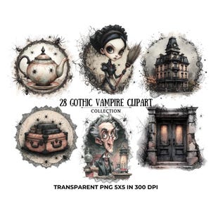 Gothic Vampire Clipart: Victorian Haunted Hotel PNG Illustrations, Transparent Background (Digital Download)