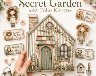 Secret Garden Folio Kit, Fairy Forest Printable Ephemera, Cottage Paper Craft, Buildable House (Digital)