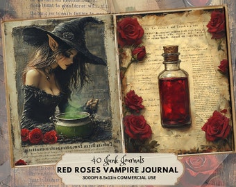 Gothic Vampire Junk Journal Kit: Halloween Red Black Ephemera (Digital Download)
