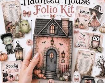 Haunted House Folio Kit, Printable Halloween Paper Craft, Witch Apothecary Mansion Project