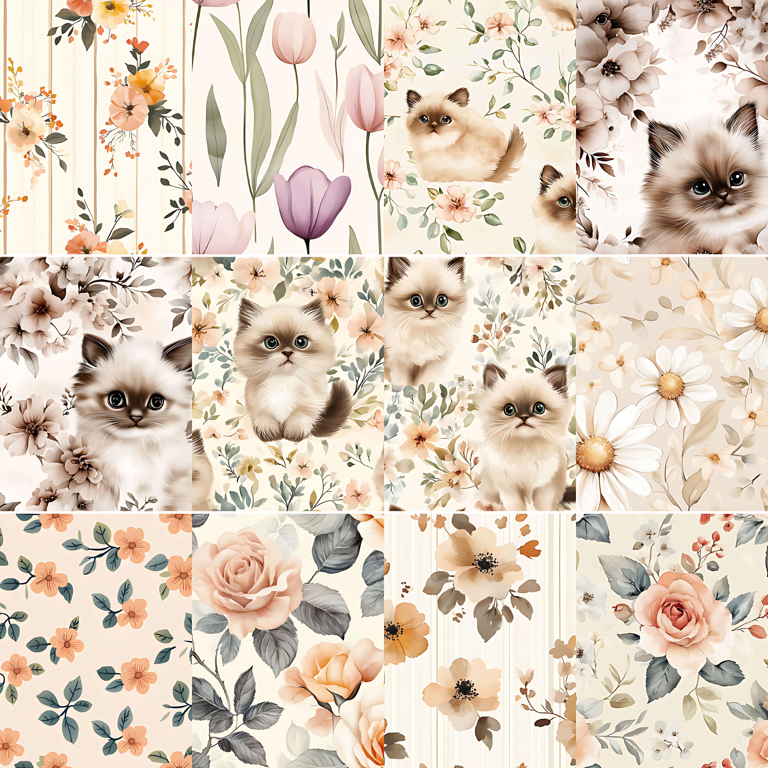Floral Cat Seamless Pattern: Printable Fabric Design (digital Download ...