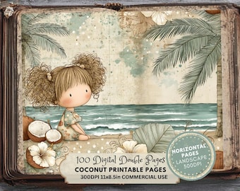 Coconut Printable Pages: Fruit Ephemera Supplies (LANDSCAPE Version)