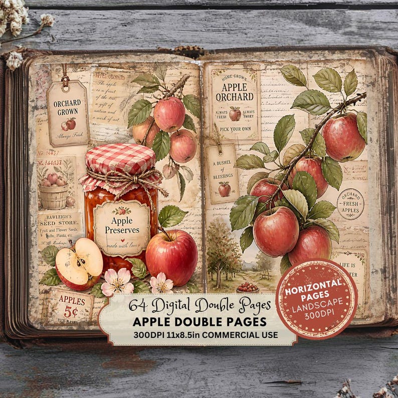 Apple Harvest Double Pages, Fall Cottagecore Journal Kit, Rustic Orchard Ephemera, Cozy Farmhouse Papers image 7