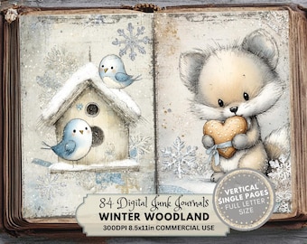 Winter Woodland Christmas Junk Journal: Holiday Forest Printable Ephemera (Digital Download, Letter Full Size)