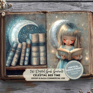 Kwekerij bedtijd Junk Journal Kit, Celestial Moon Junk Journal Pages, digitaal plakboek, mystieke efemere verschijnselen, Celestial Books Fantasy Library