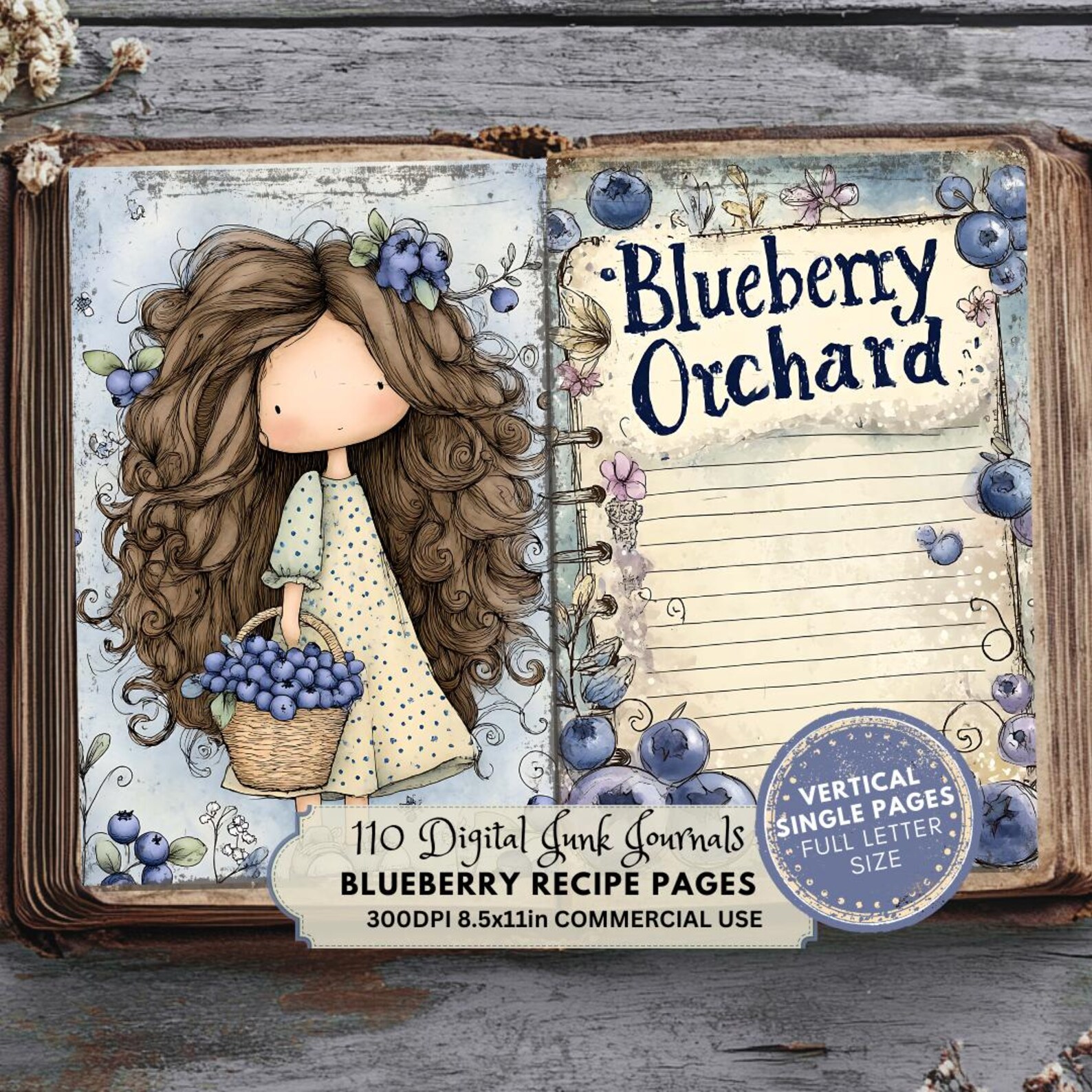 Blueberry Junk Journal Pages: Berries Recipe Ephemera (digital Download ...