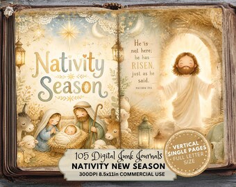 Nativity Junk Journal Kit, Christmas Printable Pages, Digital Download Ephemera for Scrapbooking & Crafts