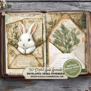 Envelopes Ervas Pacotes Ephemera, Herbal Garden Junk Journal, Spring Garden Digital Pages, Papel para Scrapbook, Botânico, Plantas, Flores