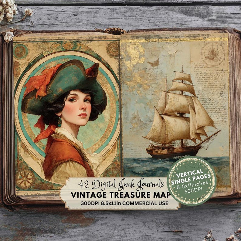 Treasure Map Junk Journal Kit: Vintage Pirate Ephemera, Nautical ...