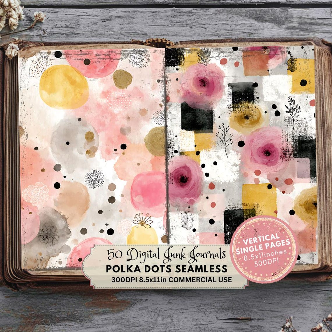 Pink Polka Dot Junk Journal Kit: Printable Scrapbook Ephemera Pages ...