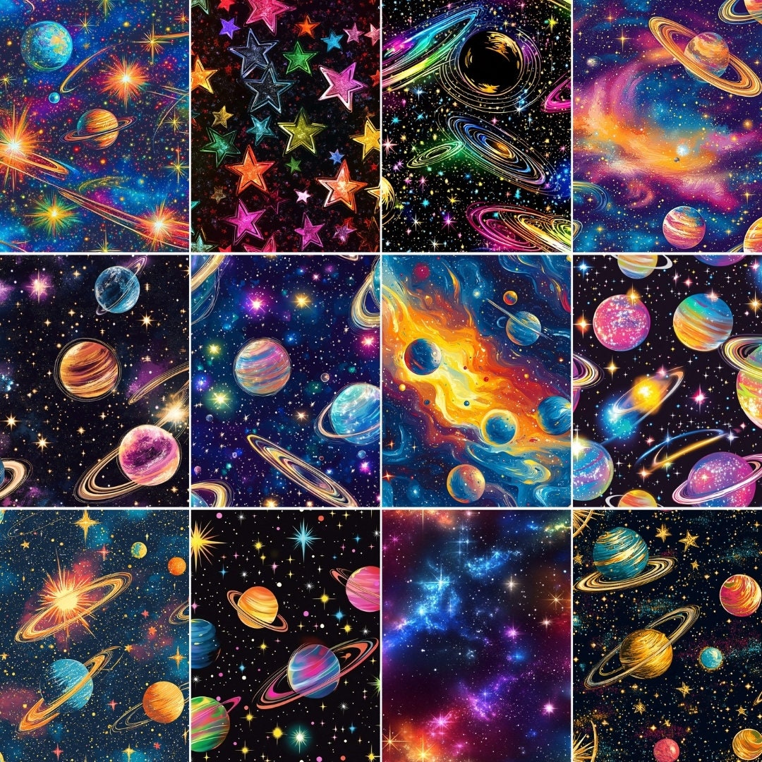 Space Galaxy Pattern: Seamless Planets & Stars Design (digital Download ...