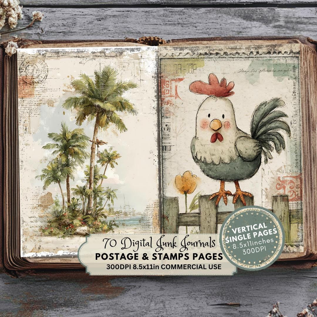Postage Junk Journal Pages: Vintage Stamps Ephemera Printable Collage ...