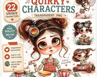 Quirky Girl Clipart Bundle: Whimsical PNG Graphics (Digital Download)
