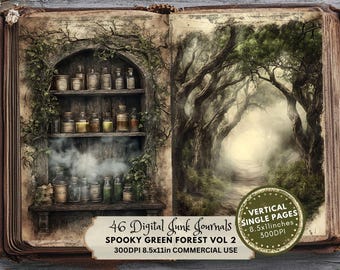 Enchanted Forest Junk Journal Pages: Spooky Gothic Woods (Digital Paper)