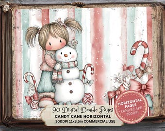 Candy Christmas Junk Journal Kit: Xmas Supply Printable Ephemera (LANDSCAPE Version)