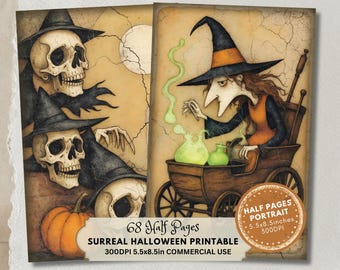 Surreal Halloween Junk Journal Kit: Spooky Half Pages for Crafting and Cards (Digital Download)