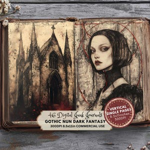 Junk Journal ATC-kaarten horror, afdrukbare digitale kortstondige gebeurtenissen, spookachtige collagevellen, gotische plakboekkit, gotische non ziekenhuis ongewenste dagboekkit
