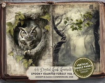 Pagine del diario Spooky Forest Junk: carta digitale gotica di Halloween (download digitale)