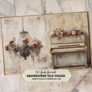 50 páginas de diario basura de casas antiguas abandonadas con flores vintage, ventanas rústicas y encanto de habitaciones antiguas para álbumes de recortes y diarios imprimibles