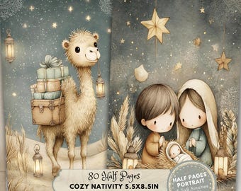 Nativity Half Pages: Bible Story Craft Vintage Ephemera (Digital Download, Portrait 5.5x8.5in)