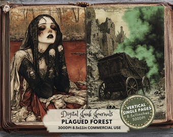 Kit per diario gotico "Foresta dei morti viventi", effimeri macabri di Halloween, stile Dark Academia (download digitale)