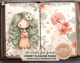 Cherry Blossom Junk Journal Pages: Floral Vintage Ephemera (Digital Download, Full Letter Size)