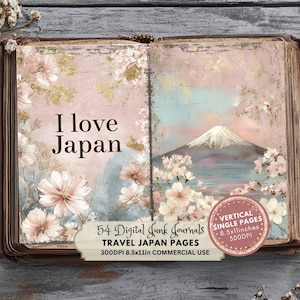 Japan Junk Journal Pages, Travel Japan Illustrations, Asian Background, Printable Collage, Vintage Ephemera, Digital Download for Scrapbook