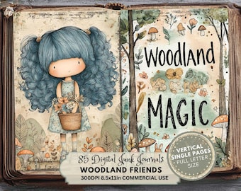 Woodland Friends Junk Journal Kit: Forest Watercolor Animals Ephemera (Digital Download, FULL Letter Size)