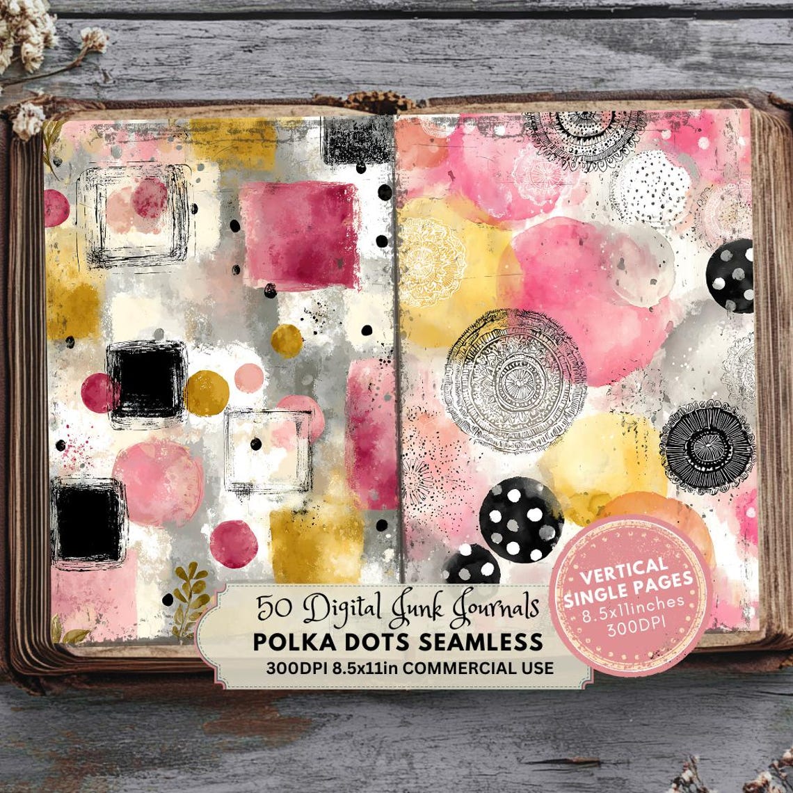 Pink Polka Dot Junk Journal Kit: Printable Scrapbook Ephemera Pages ...