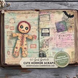 Recortes de Halloween, Recortes espeluznantes, Kit de diario basura de terror, Diario basura gótico, Papel, Tarjetas, Calabazas, Otoño, Descarga digital imprimible