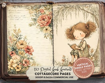 Vintage Cottagecore Printable Ephemera: Scrapbook Paper Junk Journal Kit (Digital Download, Full Letter Size)