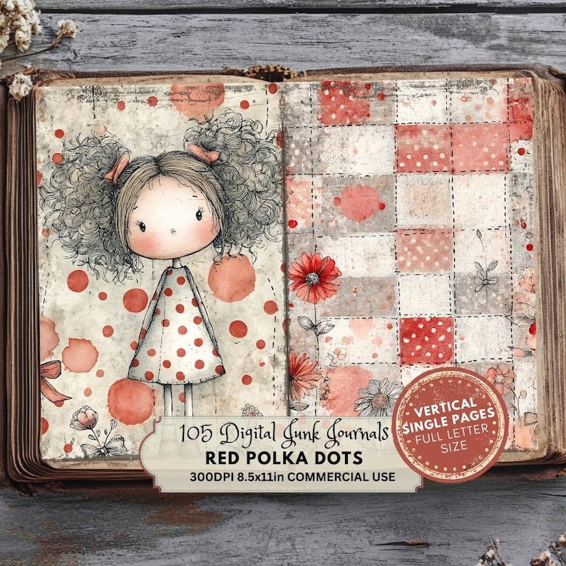 Red Polka Dot Junk Journal Kit: Vintage Collage Papers (digital ...