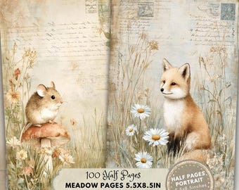 Meadow Half Pages: Wild Flower Paper Printable (Digital Download, Portrait 5.5x8.5 in)