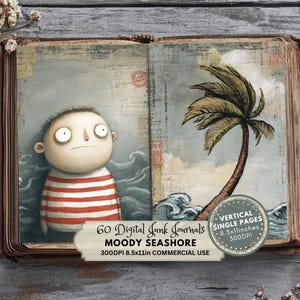 Seashore Junk Journal, afdrukbare kit voor strandephemera, digitale oceaanpagina's, plakboekcollage, direct downloaden, Treasure Island-junkdagboeken