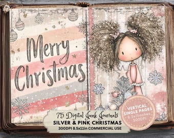 Kit de diario navideño rosa y plateado: Efímeras navideñas y páginas digitales festivas (descarga digital)