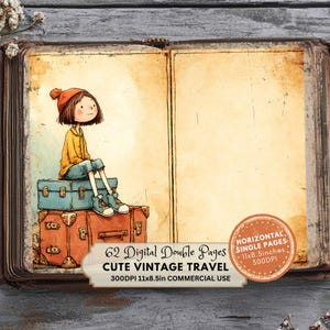 Kit de diário de viagem vintage, materiais para scrapbooking, páginas para impressão, itens fofos com tema de viagem, páginas de diário de viagem, viagens para impressão