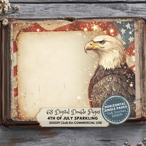 Kit de journal indésirable du 4 juillet, éphémères patriotiques imprimables, téléchargement numérique vintage, pages de scrapbooking, fournitures de journal, éphémères de feux d'artifice