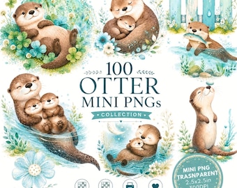 River Otter PNG Bundle, Woodland Wildlife Clipart, Nature Animal Graphics, Mountain Stream Illustrations