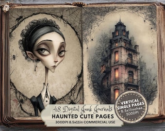 Vampire Gothic Journaling Pages: Spooky Halloween Papers, Gothic and Cartoon Style (Digital Download)