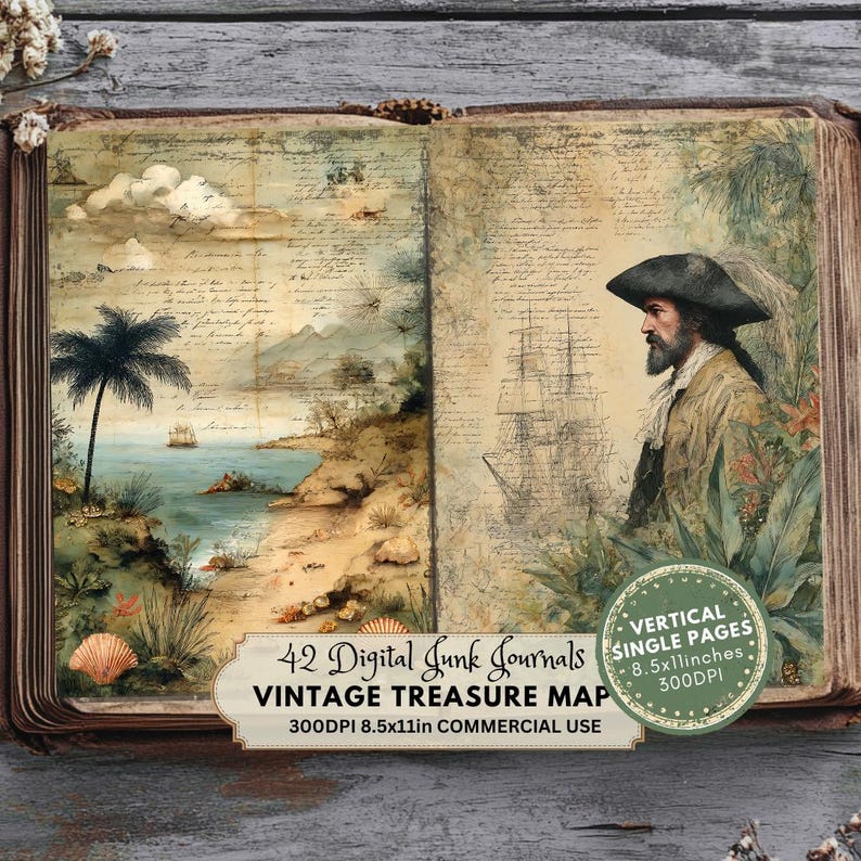 Treasure Map Junk Journal Kit: Vintage Pirate Ephemera, Nautical ...